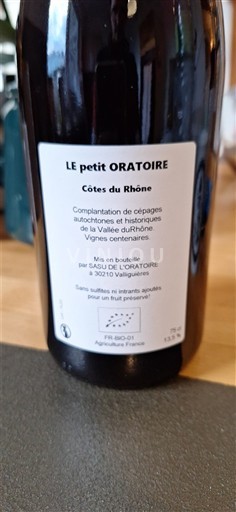 Rhônedalen Côtes du Rhône Le petit Oratoire Flaux Icke årgångsbetecknad