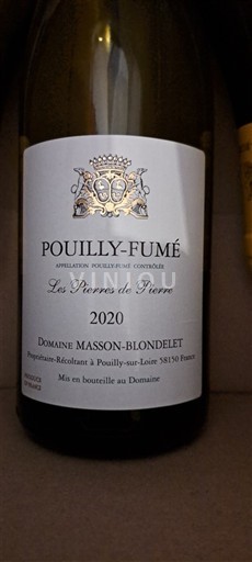 Dolina Loare Pouilly-fumé Domaine Masson-Blondelet Les Pierres de Pierre 2020