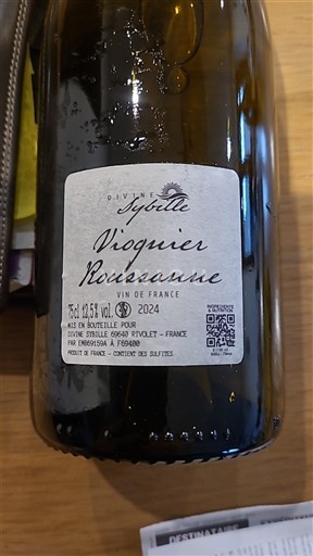Rượu vang Blanc sec Viognier Roussanne Divine Sybille 2024 Pháp Thung lũng Rhône Không được chỉ định AOC