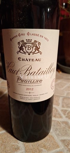 Burdeos Pauillac Grand Cru Château Haut-Batailley 2012