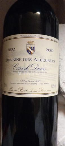 Sudoeste Côtes de Duras Domaine S Allegrets 2002