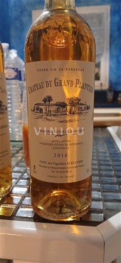 Vinos Blanc moelleux Château Grand Plantier 2016 Francia Burdeos Primeras Colinas de Burdeos AOC