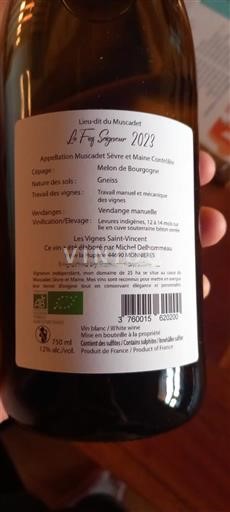 Loire-dalen Muscadet-Sèvre-et-Maine Les Vignes Saint-Vincent Le Fey Seigneur 2022