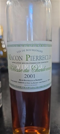 Rượu vang Blanc moelleux Noblesse du Chardonnay Domaine Marc Jambon & Fils 2001 Pháp Bourgogne Mâcon và Mâcon-villages AOC