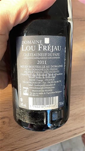Rượu vang Rouge sec Domaine Lou Fréjau 2011 Pháp Thung lũng Rhône Châteauneuf-du-pape AOC
