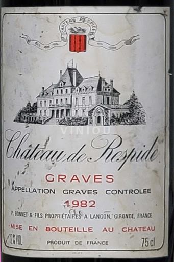 Wines Rouge sec Château Respide 1982 France Bordeaux Graves AOC