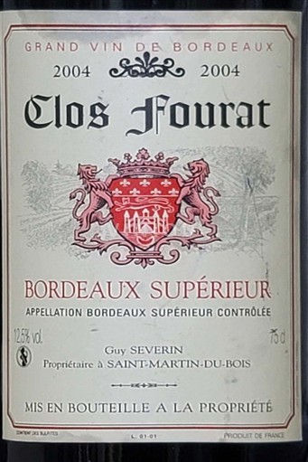 Burdeos Bordeaux superior Clos Fourat 2004