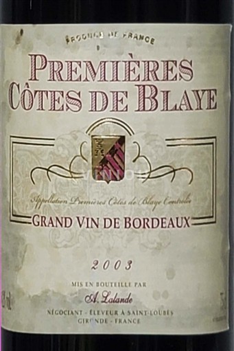 Bordeaux Côtes de Blaye Premières Cotes de Blaye 2003
