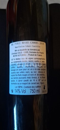 Tây Nam Cahors Domaine Peyrié Ma Perle Noire 2018
