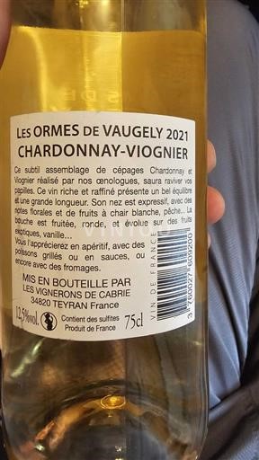 Languedoc ja Roussillon Pays d'Oc Les Vignerons de Cabrié Les Ormes de Vaugely Chardonnay-Viognier 2021
