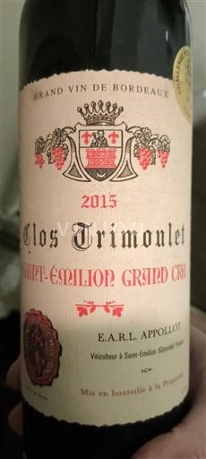 Bordeaux Saint-Émilion Grand Cru Clos Trimoulet 2015