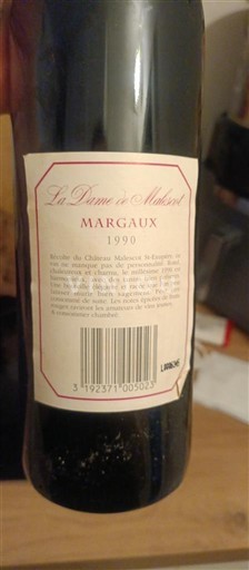 Bordeaux Margaux Château Malessert La Dame de Malessert 1990