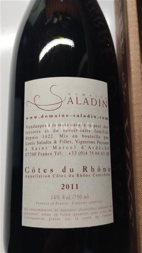 Rhônedalen Côtes du Rhône Domaine Saladin 2011