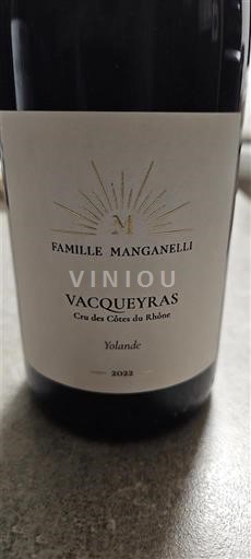 Vallée du Rhône Vacqueyras Famille Manganelli Yolande 2022