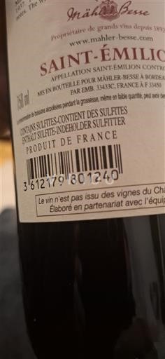 Bordeaux Saint-Émilion Mahler-Besse Icke årgångsbetecknad