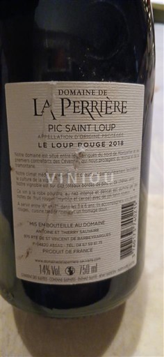 Langvedok Pic-saint-loup Domaine La Perrière Le Loup Rouge 2018