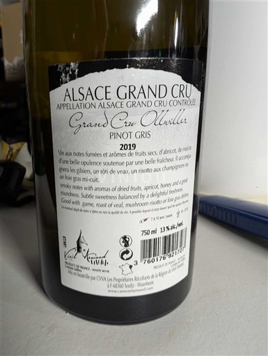 Alsace Pinot xám Grand Cru Cave Vinicole de Hunawihr Grand Cru Ollwiller 2019