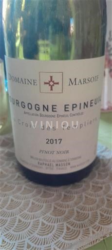 Víno Rouge sec La Croix des Templiers Domaine Marsoif 2017 Francie Burgundsko Bourgogne Epineuil AOC