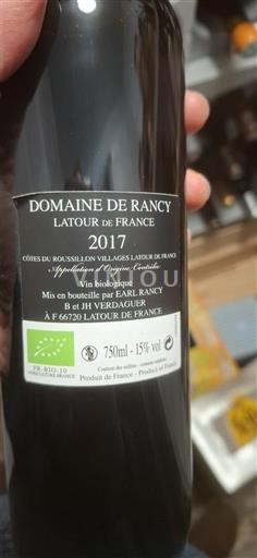 Roussillon Côtes du Roussillon Villages Domaine Rancy Latour de France 2017