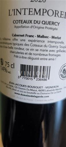 Tây Nam Coteaux-du-quercy Domaine La Garde L'Intemporel 2020