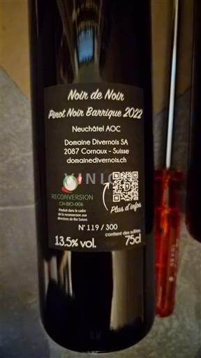 Neuchâtel Neuchâtel AOC Domaine Divernois Noir de Noir Pinot Noir Barrique 2022