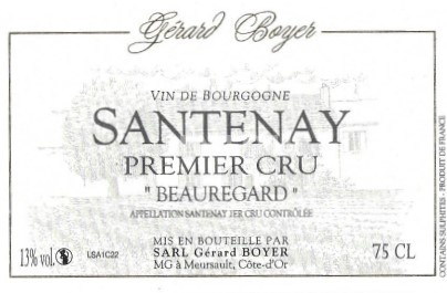 Rượu vang Rouge sec Beauregard Gérard Boyer 2023 Pháp Bourgogne Santenay AOC Premier Cru