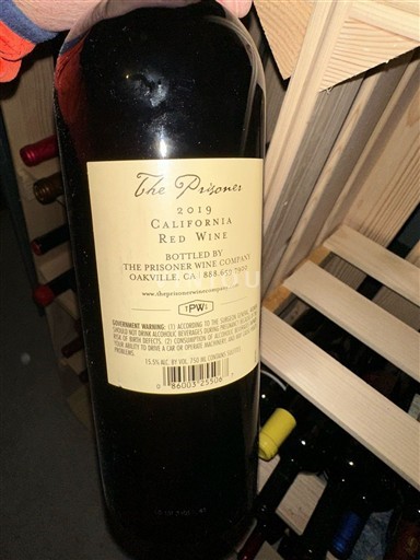 Vùng trồng nho được cấp phép California Không được chỉ định The Prisoner Wine Company The Prisoner 2019
