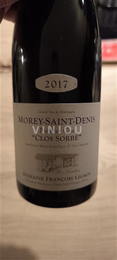 Wines Rouge sec Clos Sorbé Domaine François Legros 2017 France Burgundy Morey-Saint-Denis AOC Premier Cru