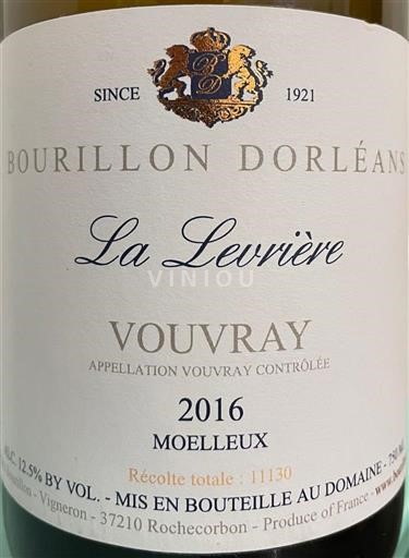 Loiredalen Vouvray Bourillon Dorléans La Levrière 2016