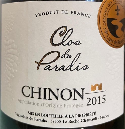 Valle della Loira Chinon Vignobles du Paradis Clos du Paradis 2015
