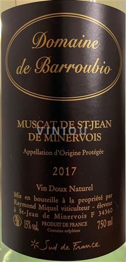 Languedoc Muscat-de-saint-jean-de-minervois Domaine Barroubio 2017