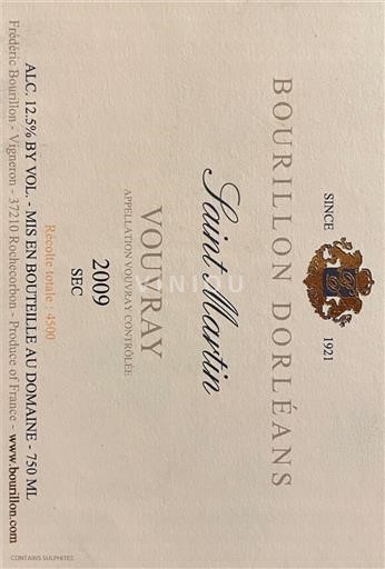 Loiredalen Vouvray Bourillon Dorléans Saint Martin 2009