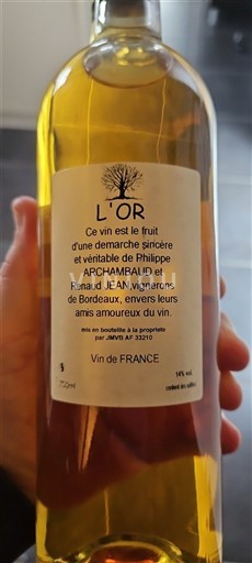 Vini Blanc sec L'Or JHVMF Non millésimé Francia Bordeaux AOC