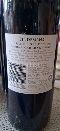 Austrália Meridional Não especificado Lindemans Premier Selection Shiraz Cabernet 2006