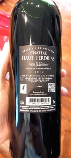 Bordeaux Côtes-de-Bordeaux Château Haut Perdrias 2015