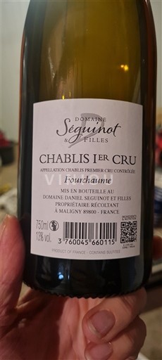 Vina Blanc sec Fourchaume Domaine Séguinot & Filles 2022 Francija Burgundija Chablis AOC Premier Cru