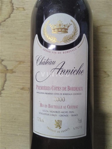 Bordeaux Premières Côtes de Bordeaux Château Anniche 2000