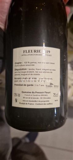 Beaujolais Fleurie Domaine Pressoir Fleuri 2019