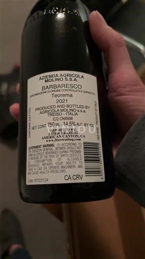 Piémont Barbaresco Azienda Agricola Molino S.S.A Teorema 2021