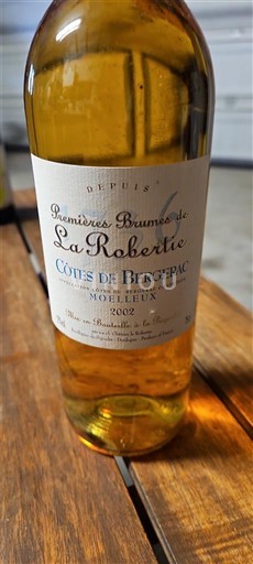 Вина Blanc moelleux Premières Brumes de La Robertie La Robertie 2002 Francuska Југозапад Кот де Бержезак AOC