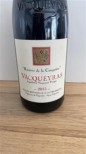 Valle del Rodano Vacqueyras Vignerons de Caractère Réserve de la Camprière 2015