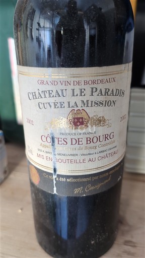 Bordeaux Côtes-de-bourg Château Le Paradis La Mission 2002