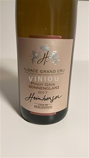 Wines Blanc sec Pinot Gris Sonnenglanz Heinrich Heinbser Cave de Beblenheim 2017 France Alsace Not Specified AOC Grand Cru