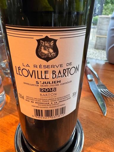 Bordeaux Saint-Julien Château Léoville Barton La Réserve de Léoville Barton 2018