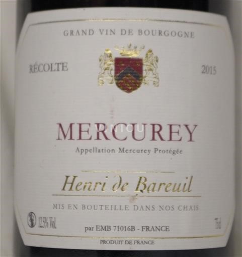 Bourgogne Mercurey Henri de Bareuil 2015
