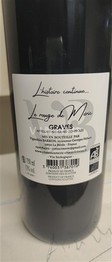Bordeaux Graves Vignoble Barron Le rouge de Méric 2020