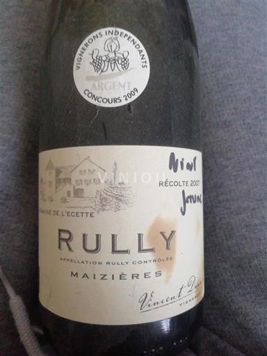 Vin Blanc demi-sec Maizières Domaine L'Ecette 2007 France Bourgogne Rully AOC