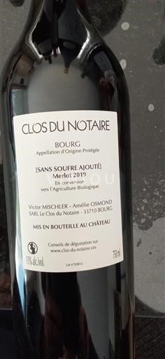 Bordéus Não especificado Clos du Notaire Sans Soufre Ajouté 2019