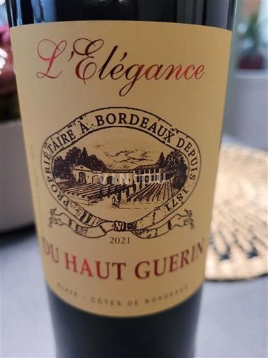 Bordeaux Blaye-Côtes-de-Bordeaux Du Haut Guerin L'Élégance 2021