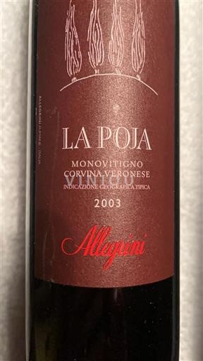 Vénétie Rosso del Veronese Allegrini La Poja 2003